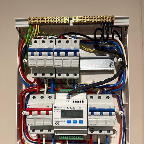 Solar switchboard with a three-phase smart meter, Cambridge