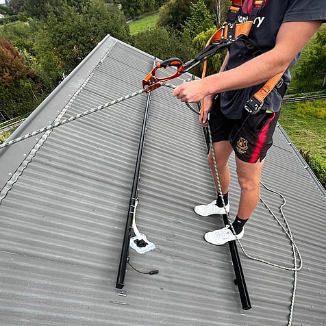 Harnessed up and setting out mounting rails in Cambridge