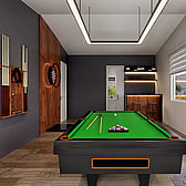 Render of the Pukaki room fitted out as a games room with a pool table