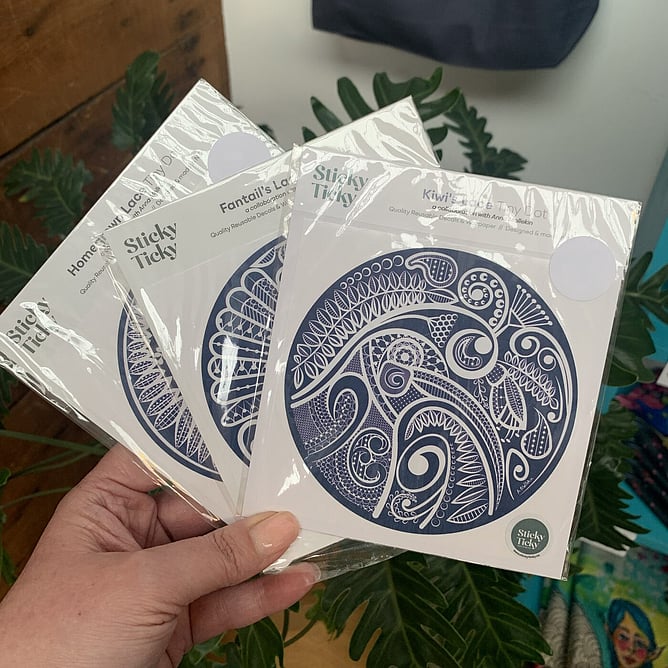 Three native bird wall decals by Anna Mollekin in their flat Sticky Ticky packs, easy to post overseas 