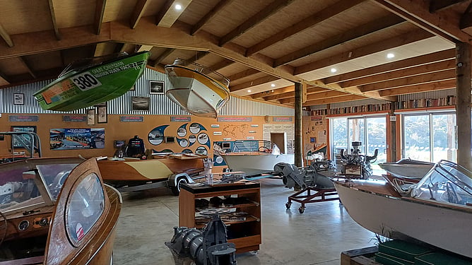 Jet-boat history at Alpine Jet Thrills near Christchurch.