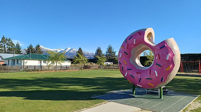 The giant pink doughnut in Springfield, a fun stop on a Canterbury road trip.