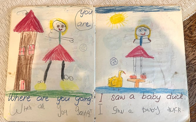 Anna Mollekin’s crayon drawing of a baby duck from her school book, aged five