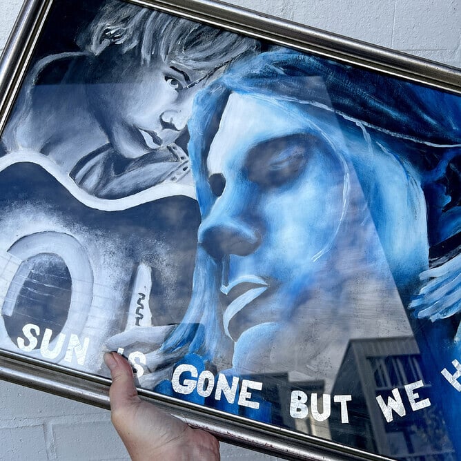 One of Anna Mollekin’s early acrylic paintings on paper in shades of blue