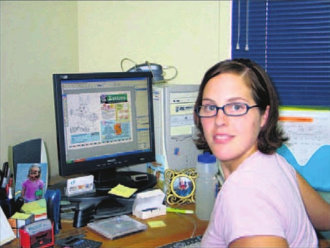 Anna Mollekin at her design desk at Tainui Press in Matamata in 2007