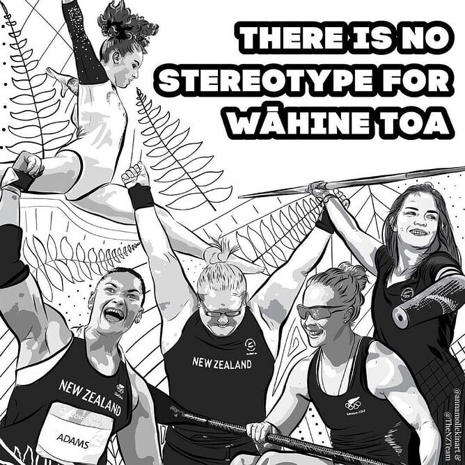 Wāhine Toa artwork by Anna Mollekin for The NZ Team, International Women’s Day 2021