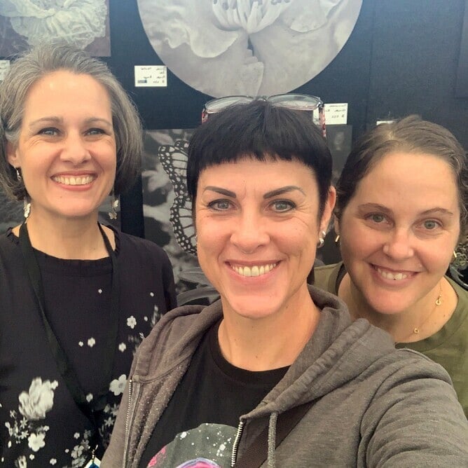 NZ artists Ninette Kruger, Adelien de Wet and Anna Mollekin at the Auckland Art Show 2023