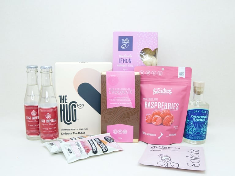 The Good KYND of Break self-care gift box with gin, eye mask, hot and cold gel pack and NZ-made treats