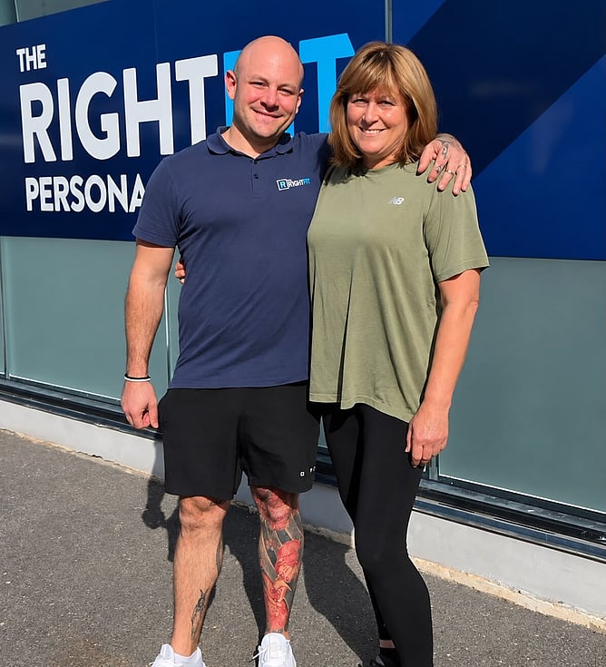 Hilary with her trainer Jonathan outside The Right Fit Personal Training studio