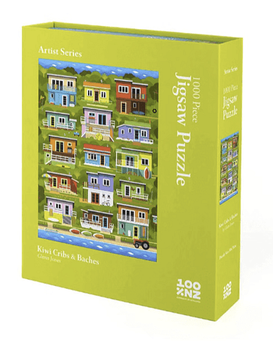 Puzzlesnz 100% NZ Glenn Jones Kiwi Cribs & Baches 1000 Piece Jigsaw Puzzle