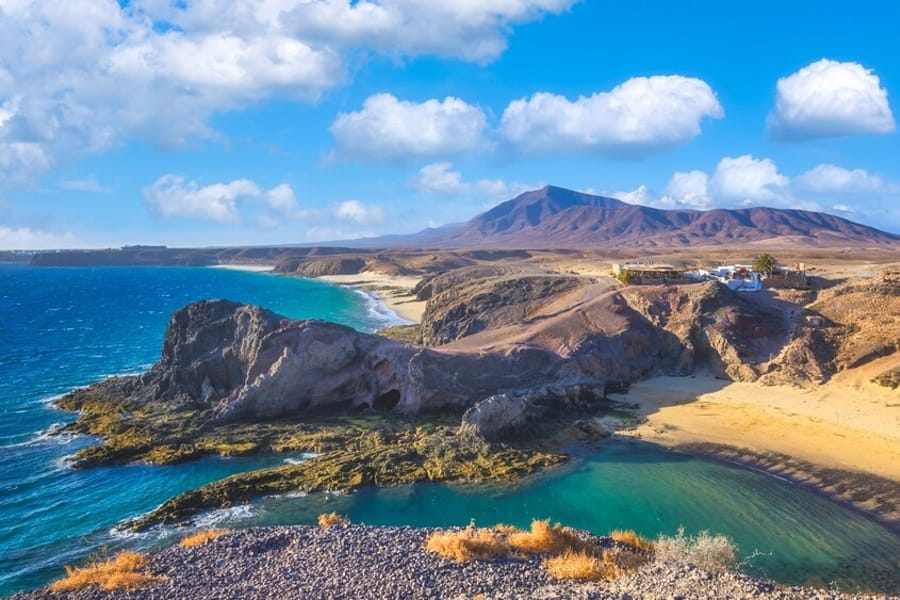 Papagayo beach and volcanic hills near Playa Blanca, Lanzarote