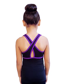 Tank style Jazz Singlet in Black with Purple Edging on Sleeves and Keyhole back