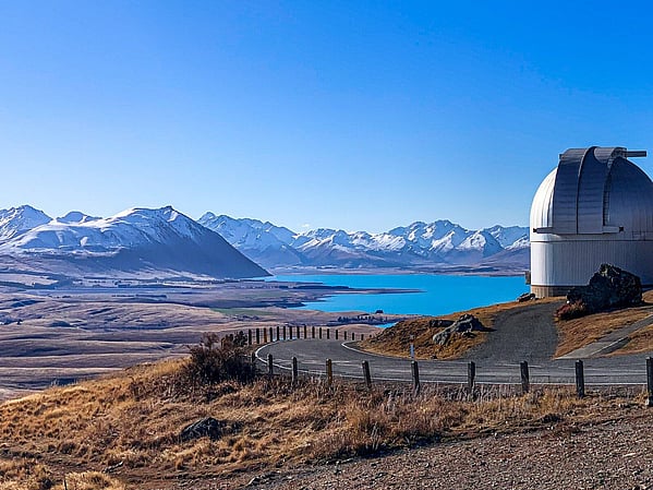 Mt John Observatory overlooking Lake Tekapo and the Mackenzie Basin