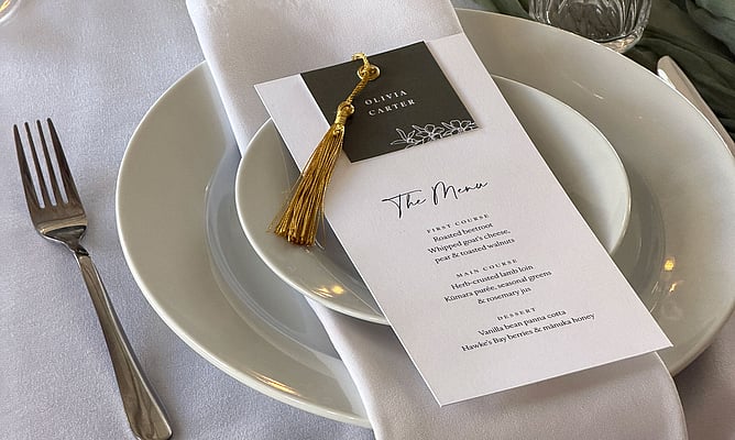 Personalised wedding menu and place card