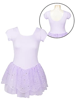 Short Sleeved Leotard Dress in Raspberry Pink with Lace Scooped Neck