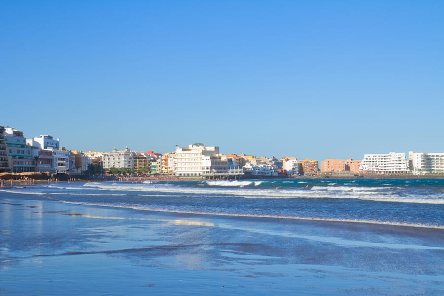 Beach and seafront at El Médano on the south-east coast of Tenerife