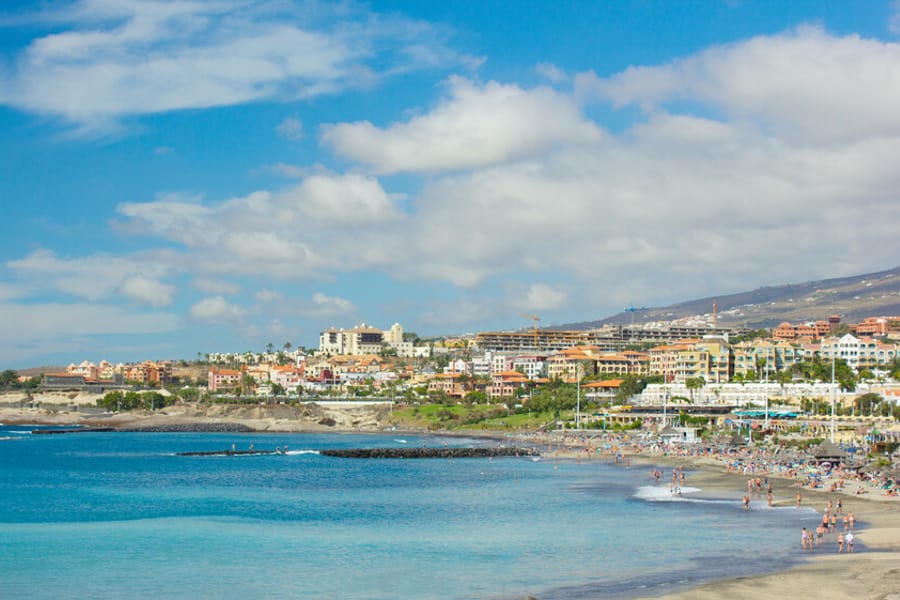 Beach and seafront hotels at Playa de las Américas, Tenerife