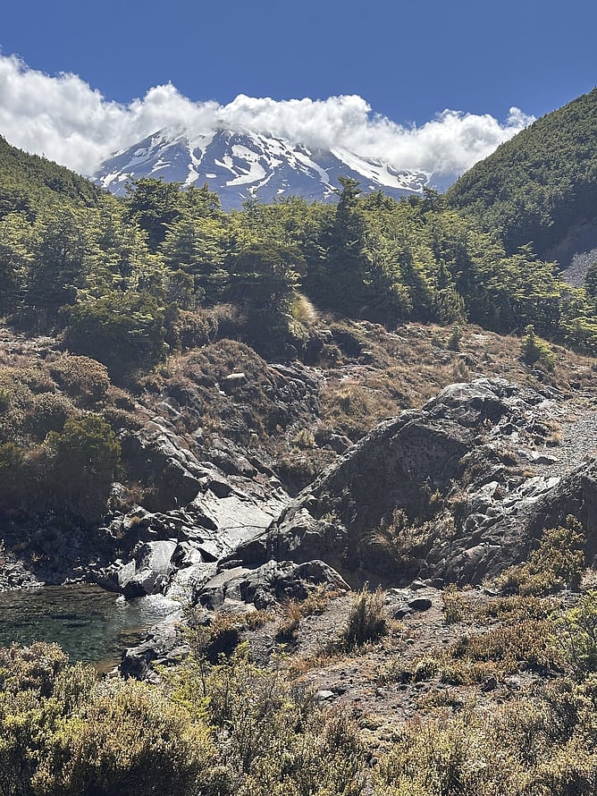 The Mangawhero River looking up to Mt Ruapehu